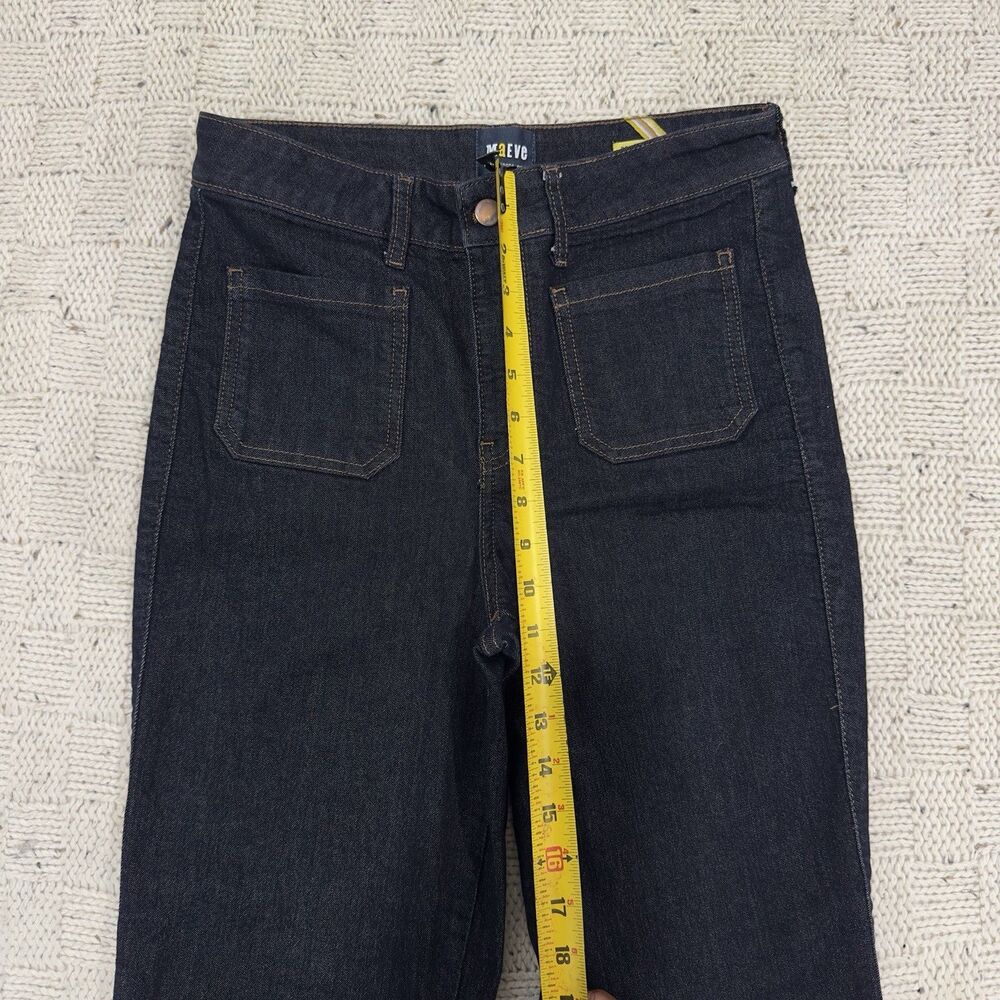 Maeve Anthropologie High Rise Flare Jeans Dark Wash Front Patch Pocket Sz 28 - Picture 7 of 9